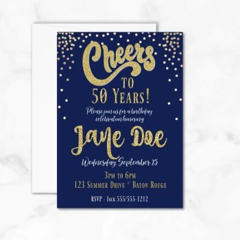 Navy and Gold Personalized Birthday Party Invitation