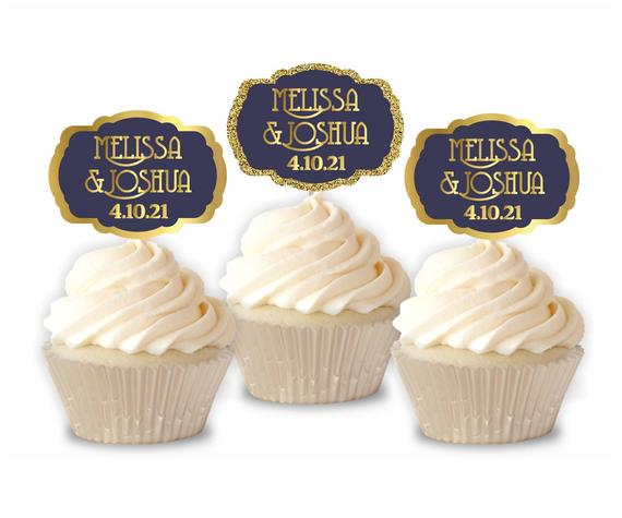 Navy and Gold Cupcake Toppers