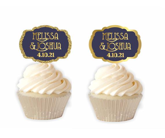 Navy and Gold Cupcake Toppers - Image 2