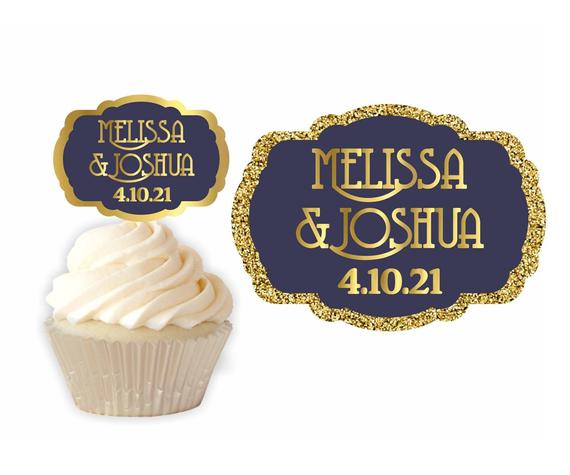 Navy and Gold Cupcake Toppers - Image 3