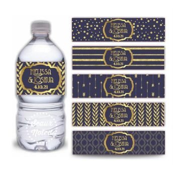 Navy and Gold Water Bottle Labels