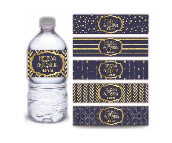 Navy and Gold Water Bottle Labels