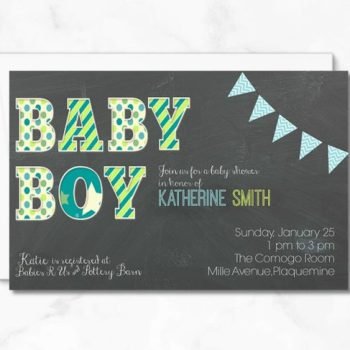 Chalkboard and Blue and Green Baby Shower Invitation