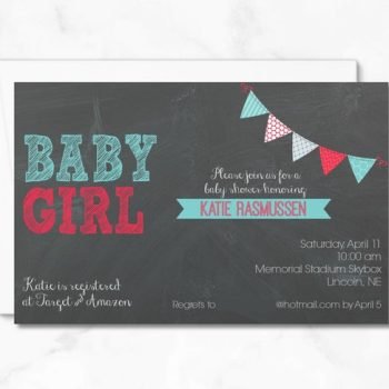Chalkboard Red and Blue Baby Shower Invitation
