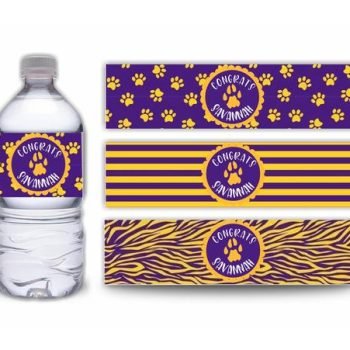 Purple and Gold Water Bottle Labels